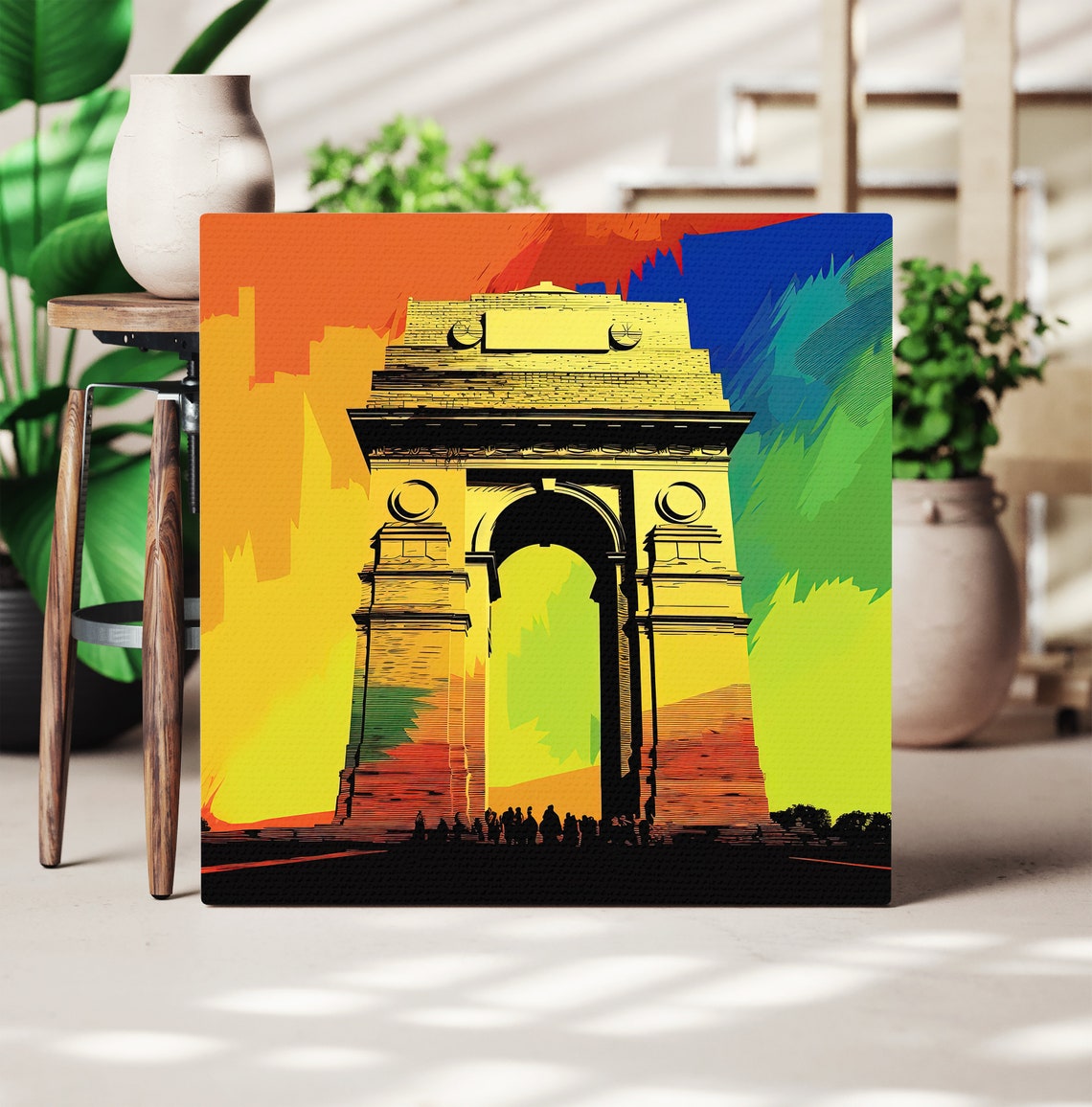 India Gate New Delhi Monument in Bold Pop Art Colors Travel Poster - Image 3