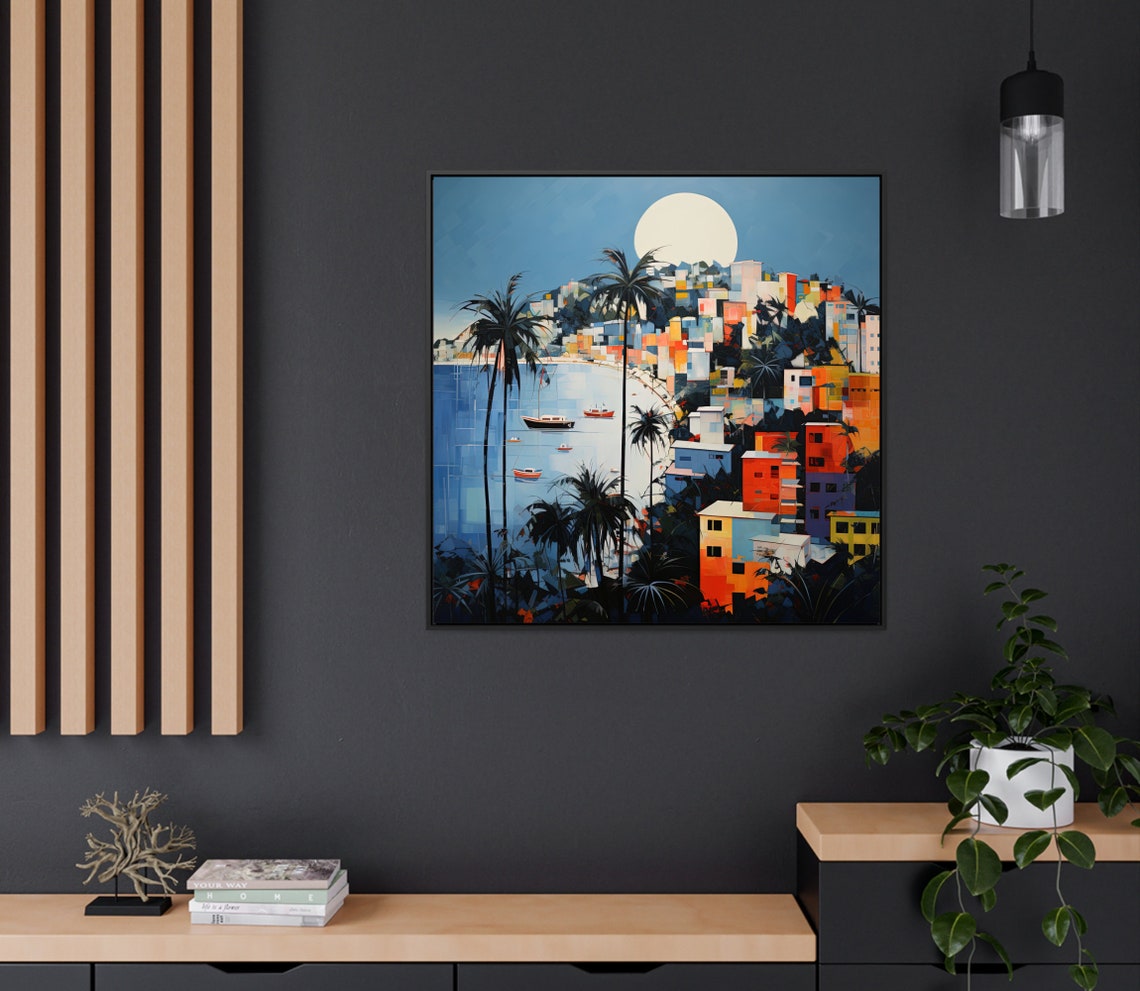 Acapulco Mexico Bay at Night With Moonlit Hillside Houses Poster - Image 2