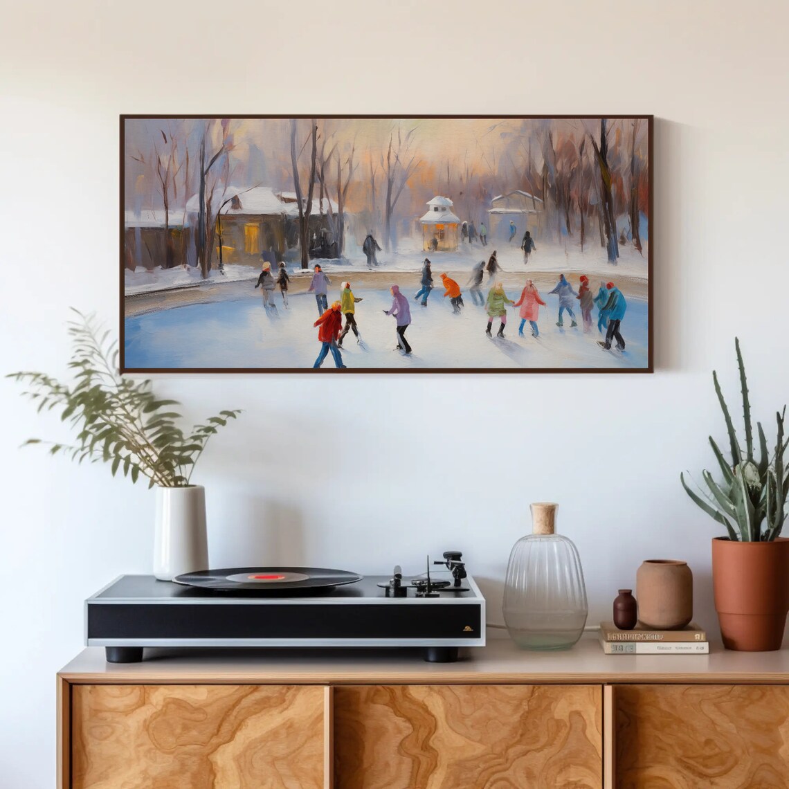 Ice Skating Oil Painting, Winter Christmas Art Print - Image 3