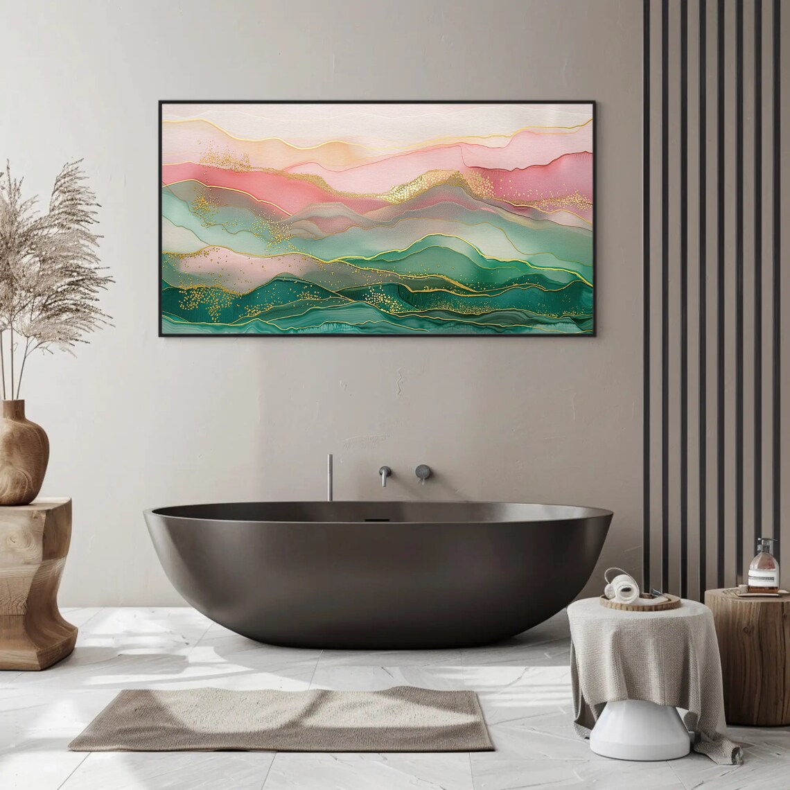 Pink and Green Abstract Mountain Landscape Art Print - Image 4