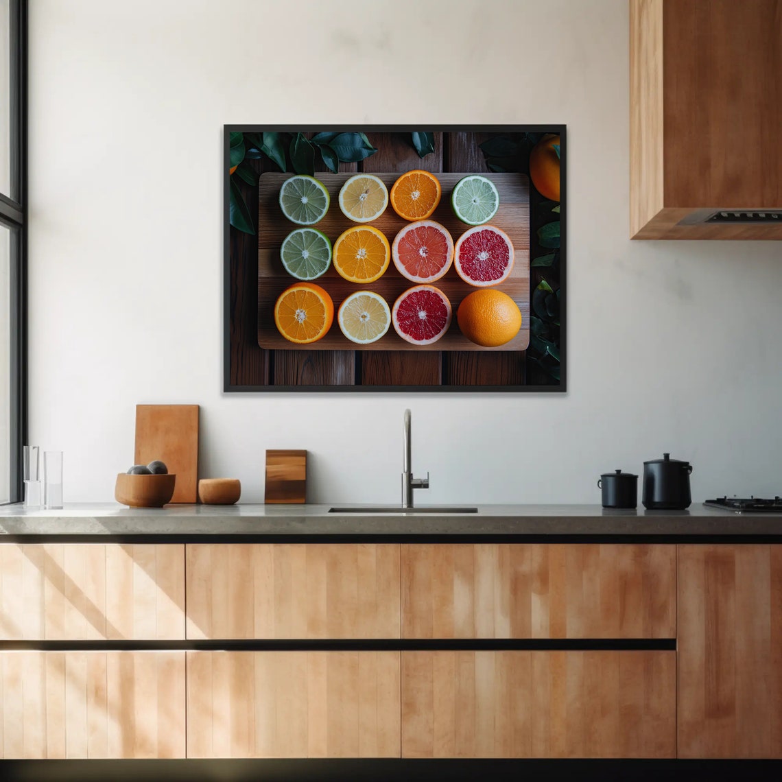Sliced Citrus Fruits Wooden Board Overhead Kitchen Decor Poster - Image 3
