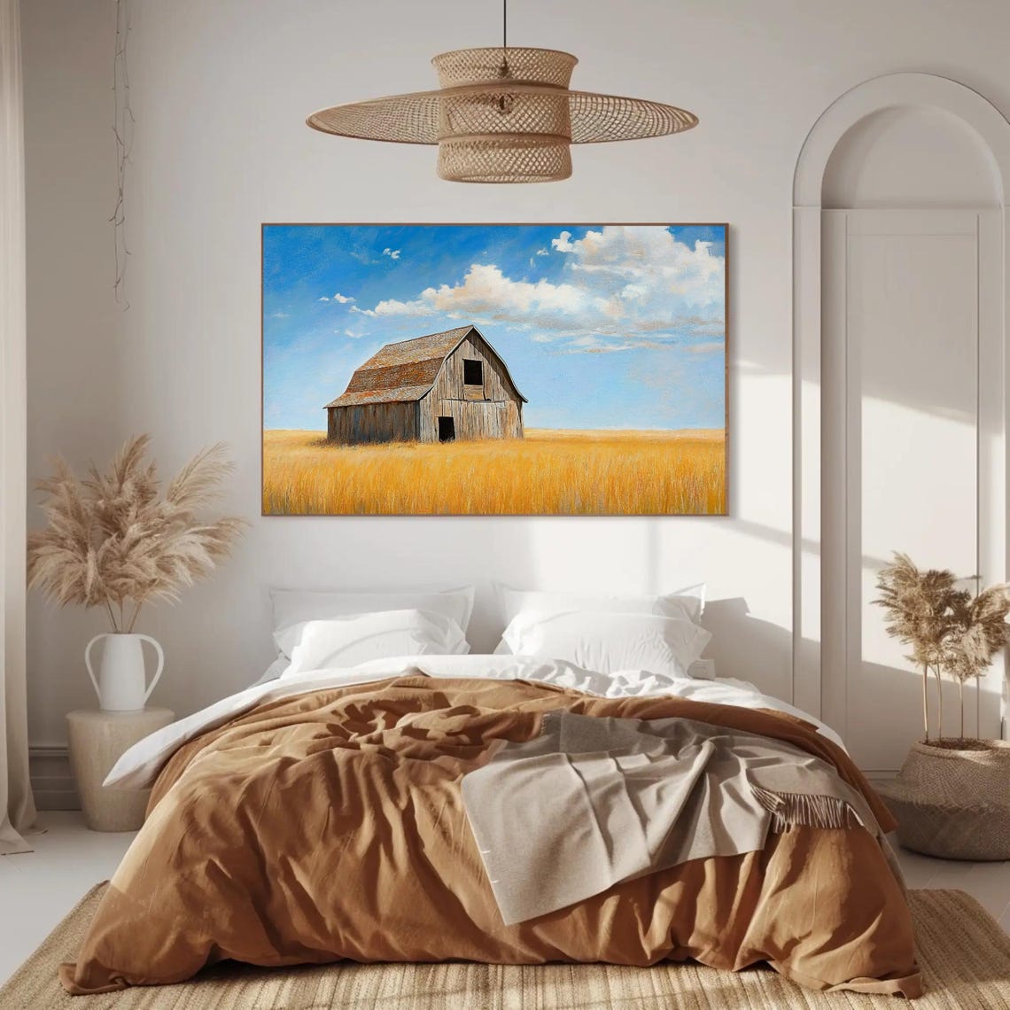 Old Weathered Wooden Barn In A Vast Golden Wheat Field Poster - Image 3