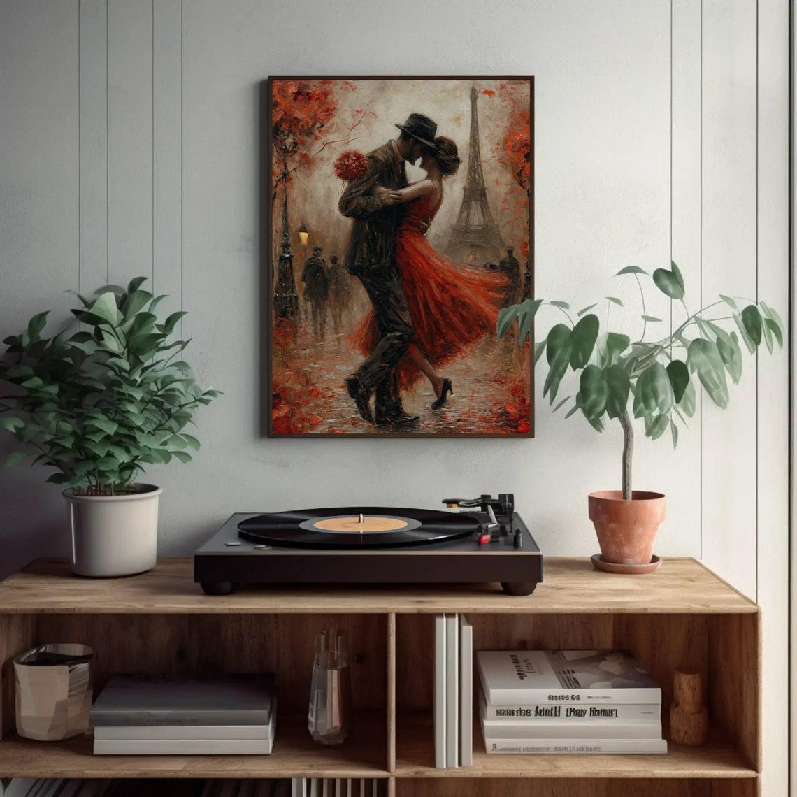 Paris Tango Couple Dancing Under Eiffel Tower Autumn Painting Poster - Image 2