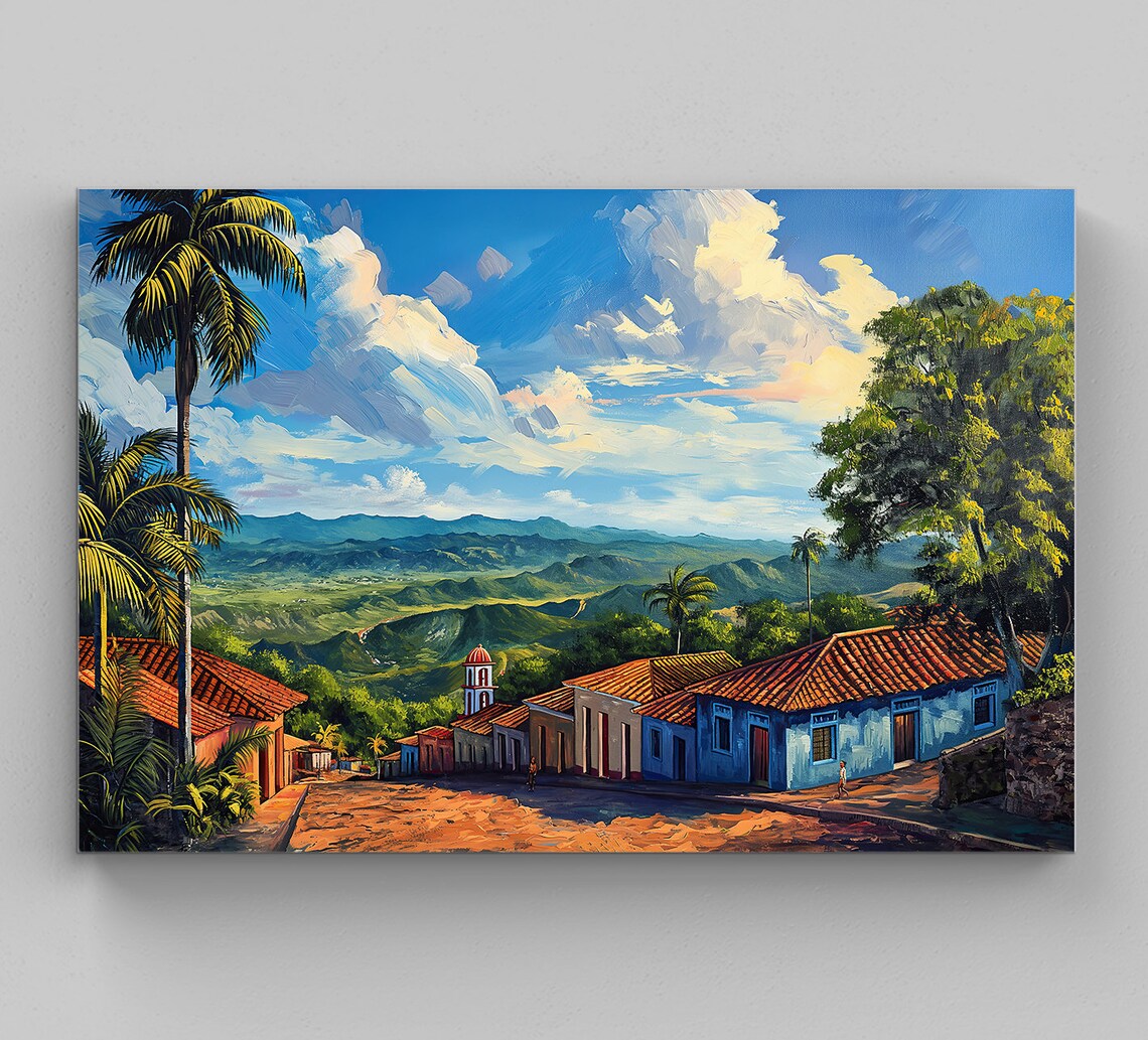 Puerto Rico Mountain Farms, Oil-Painting Style Art Print