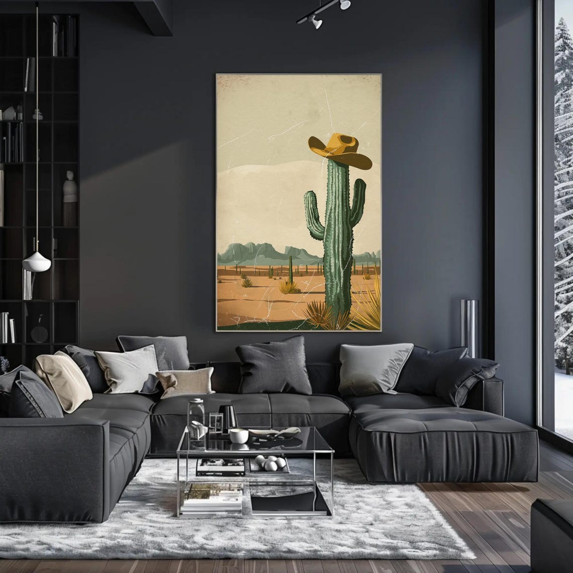 Saguaro Cactus Wearing Cowboy Hat Vintage Southwestern Desert Poster - Image 5