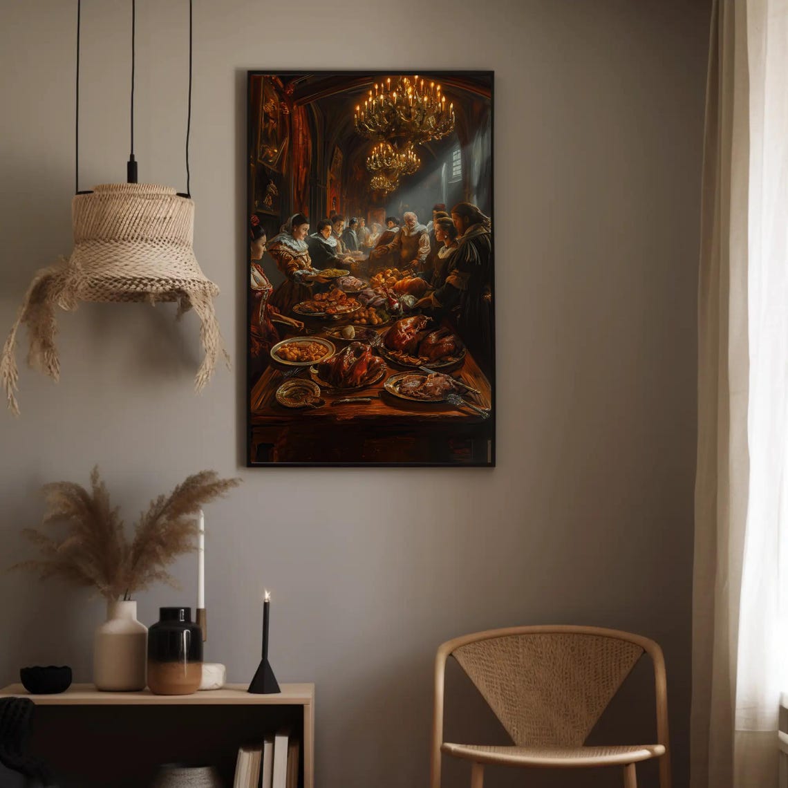 Renaissance Feast In A Candlelit Grand Banquet Hall Art Poster - Image 3