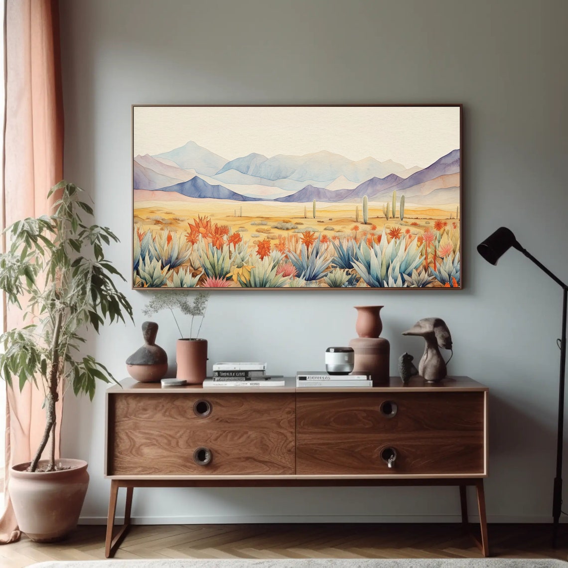 Southwestern Desert With Agave Plants Watercolour Landscape Poster - Image 4
