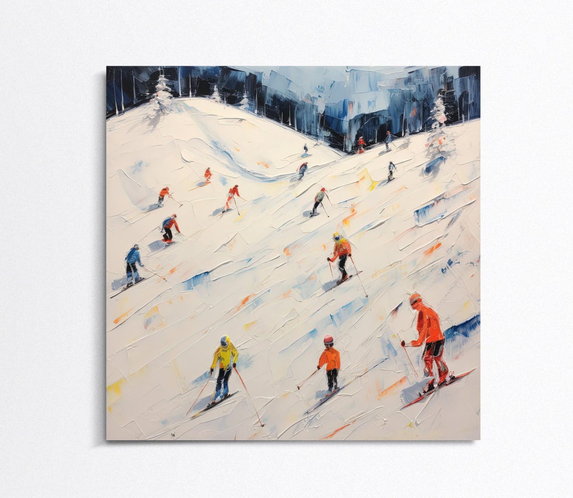 Impressionist Skiers Descending Snowy Slope Oil Painting Poster - Image 4