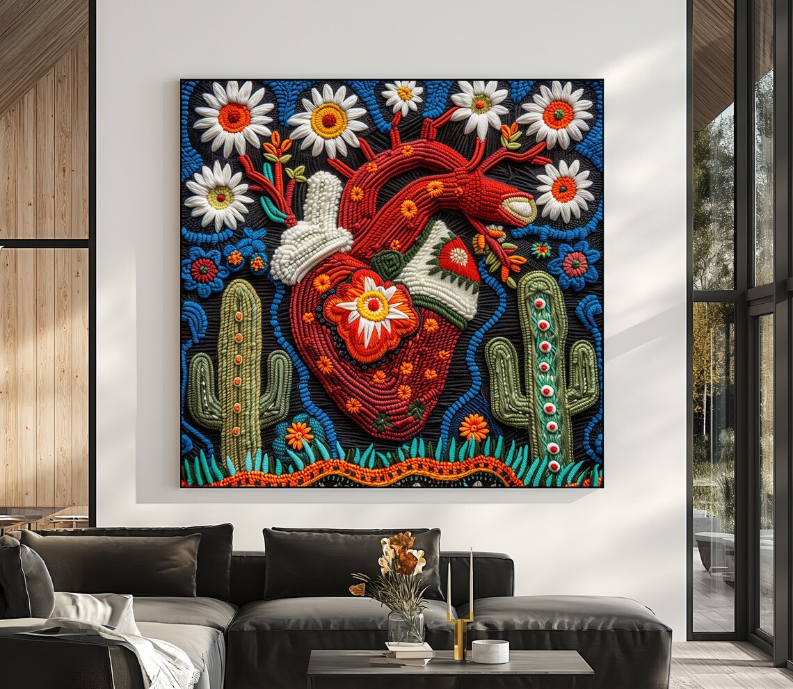 Cactus Flower Heart Huichol Mexican Folk Art Print - Image 5