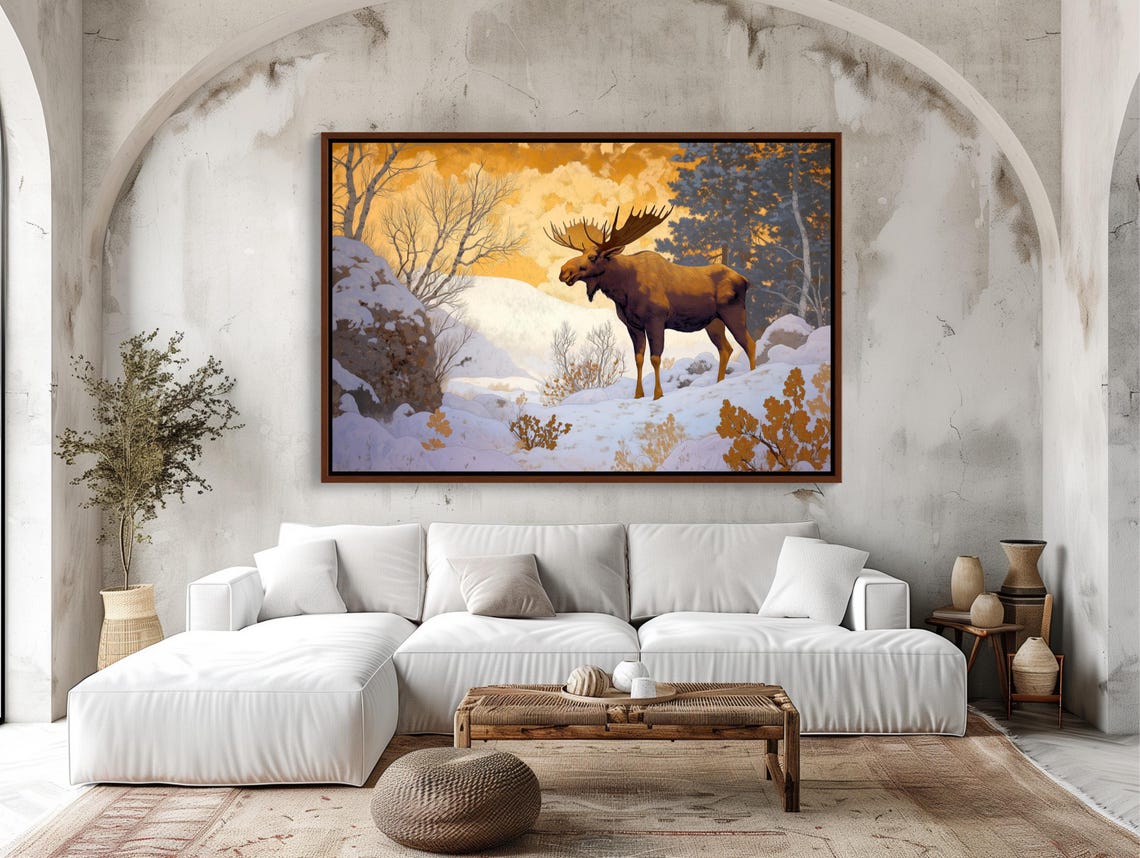 Moose Snowy Winter Glowing Golden Sky Frosted Forest Wildlife Poster - Image 5
