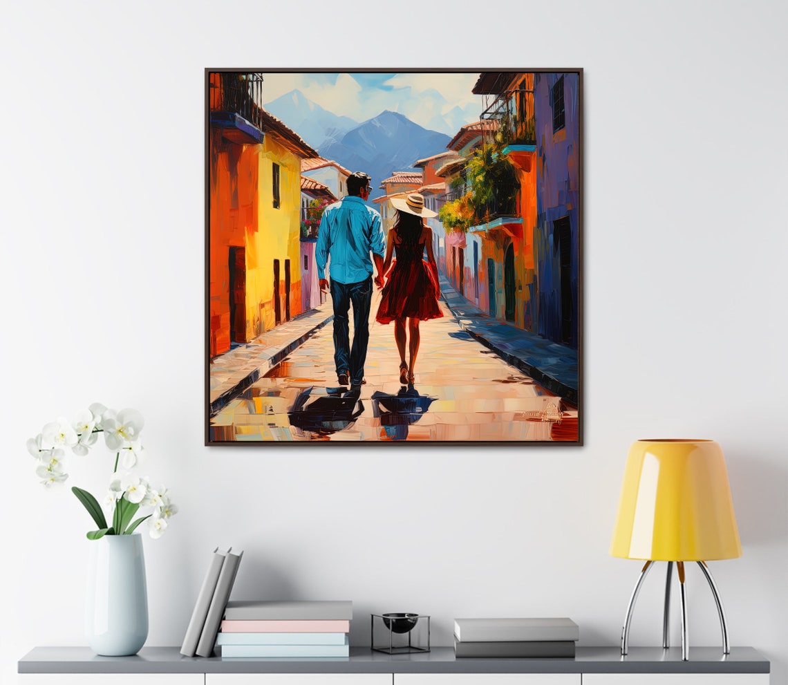 Colombian Couple Walking On Street Of Colombia Wall Art Colombian Couple Travel Print Colombian Couple Large Art Print Colombian - Image 3