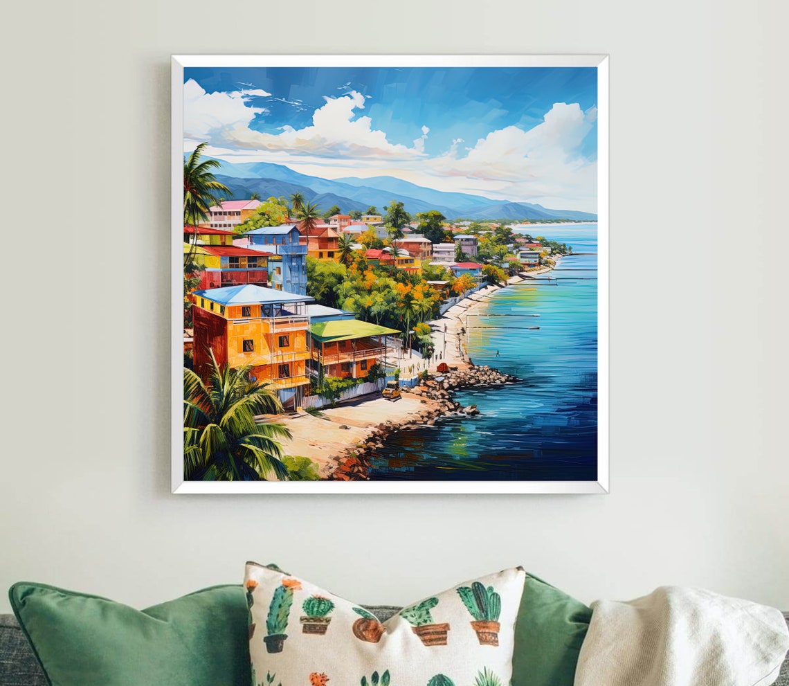 Colorful Kingston Jamaica Waterfront Town and Harbor Scene Poster - Image 4