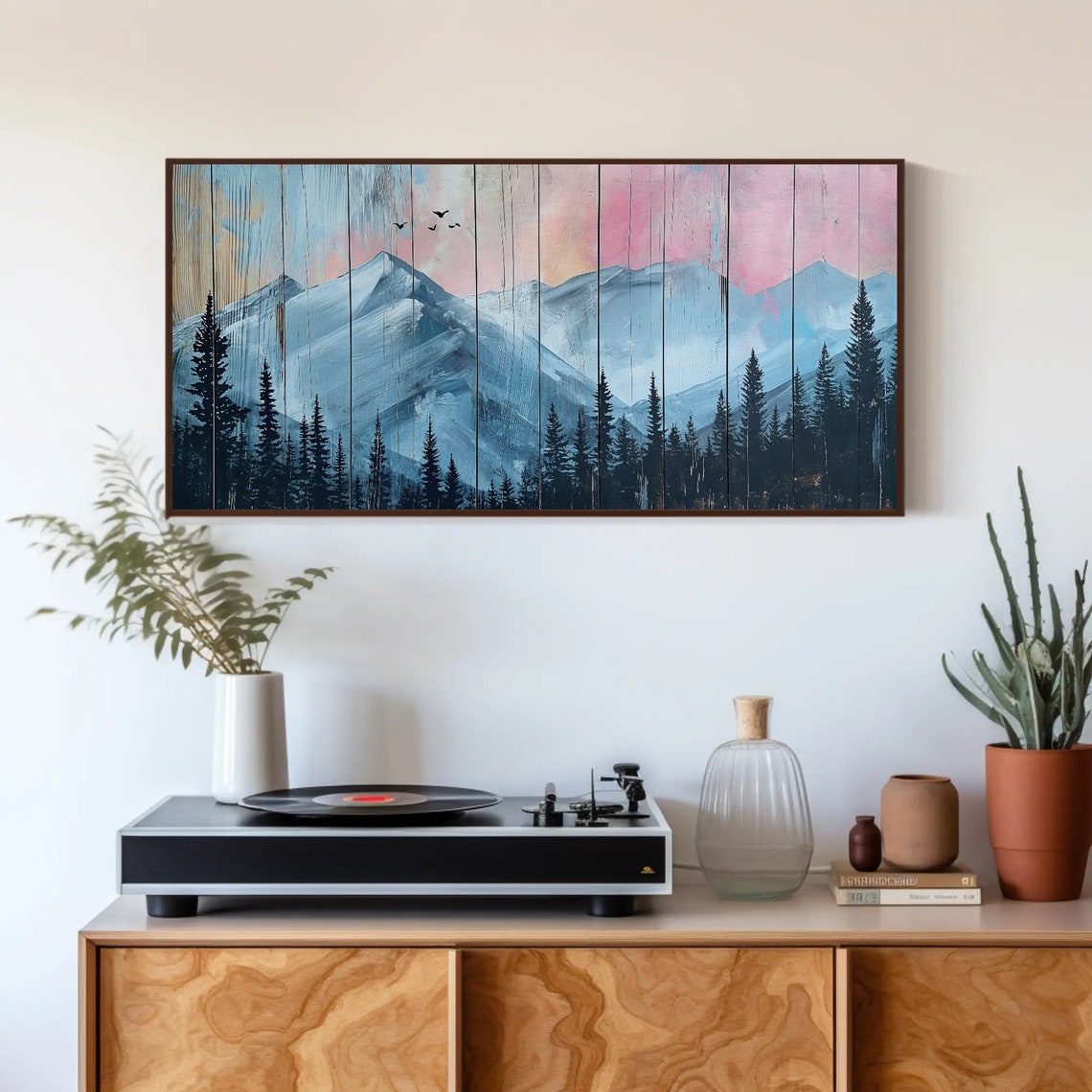 Mountain Cabin Wall Art Wood Panel Mountain Print Mountain Wall Art Housewarming Gift Framed Unframed Print Ready To Hang - Image 5