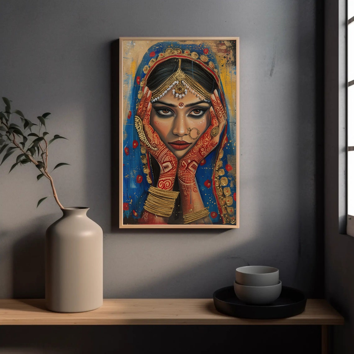 Gujarati Woman Portrait Painting Print Indian Wall Art Indian Woman Art Traditional Indian Art Ready To Hang - Image 2