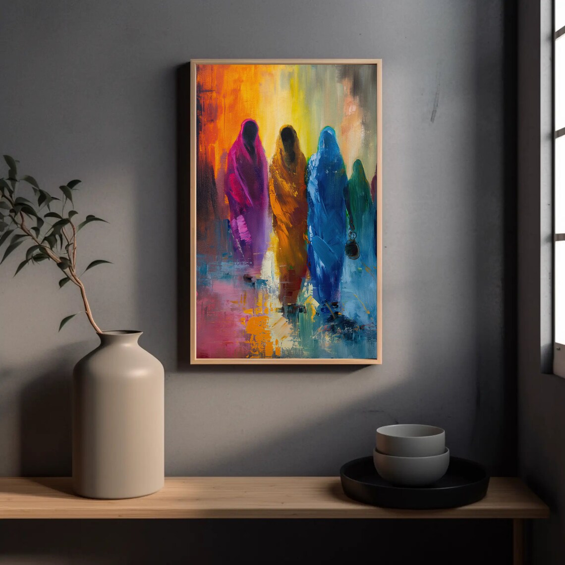 Colorful Indian Women Walking Together Abstract Art Painting Poster - Image 4