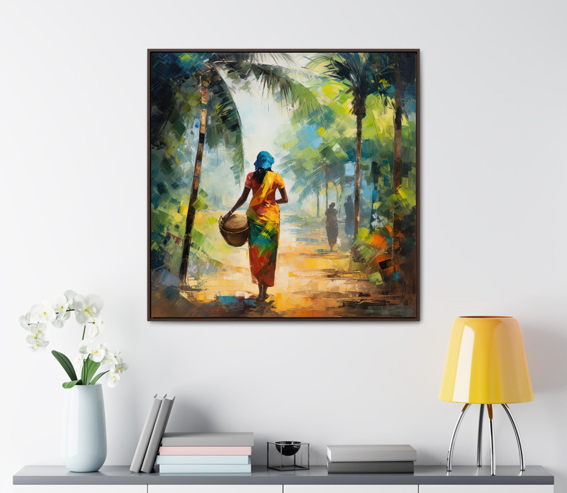 South Indian Woman in Sari Walking Through Palm Grove Poster - Image 3