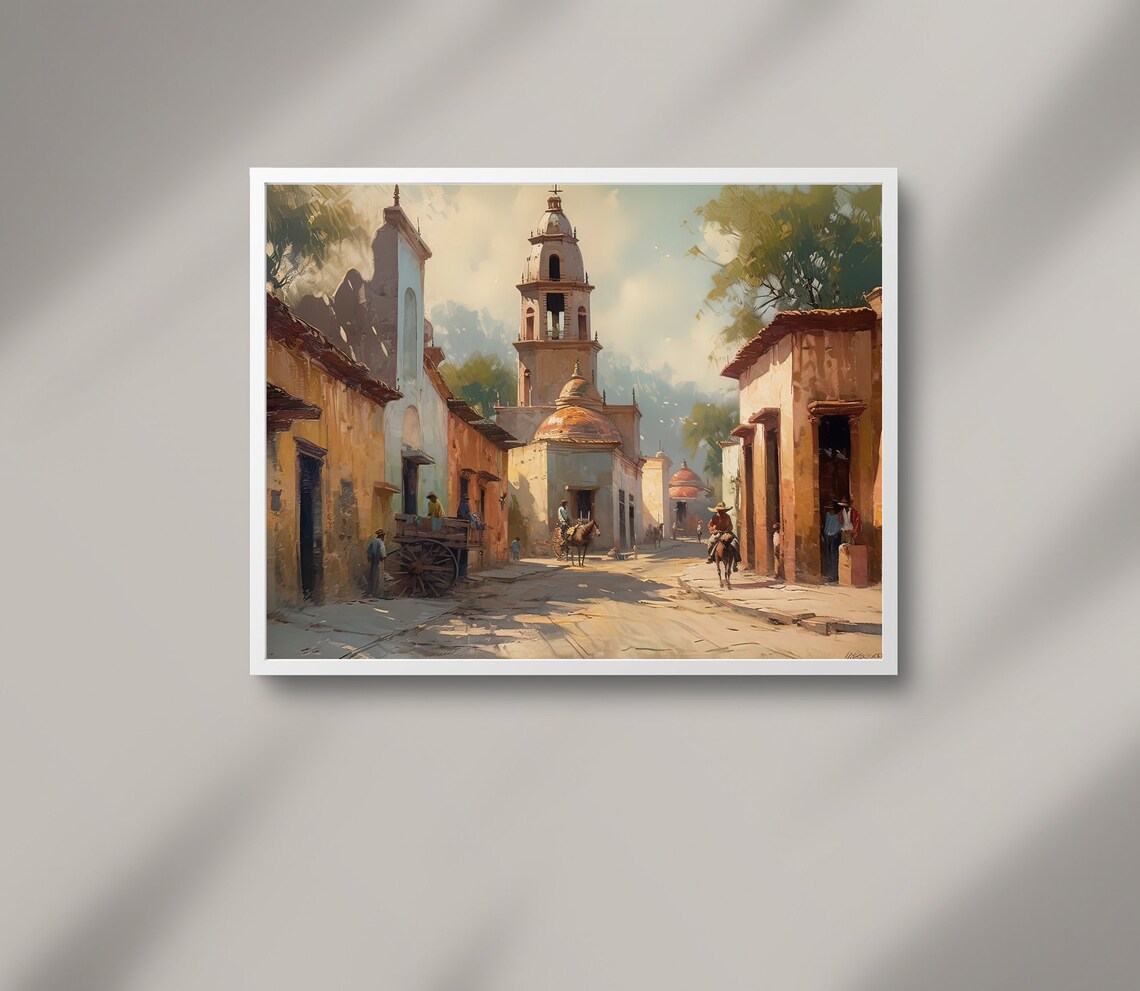 Mexican Old Town Landscape Art Print, Vibrant Decor - Image 2