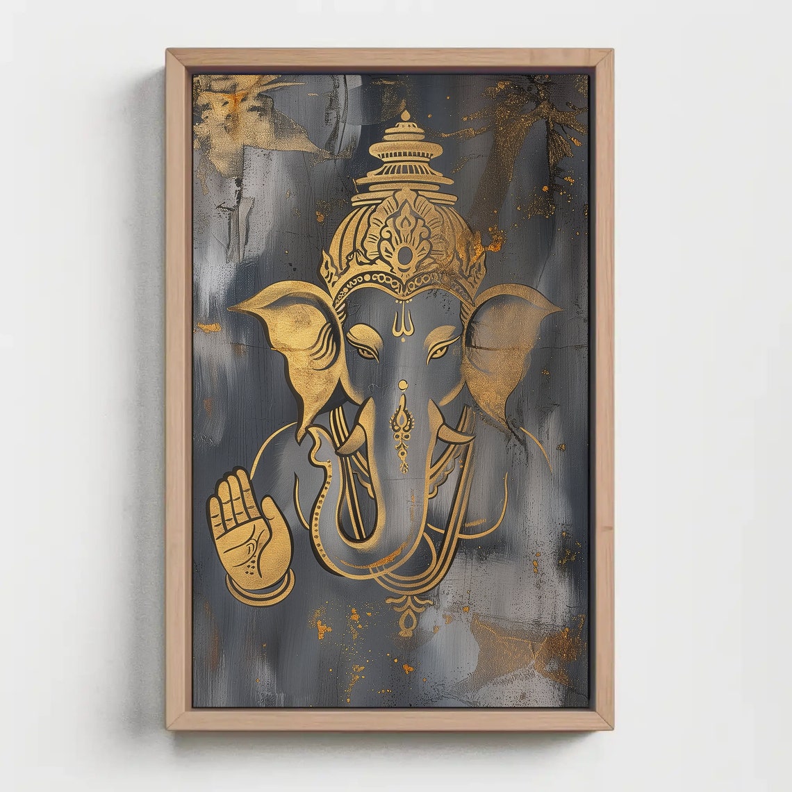 Gold and Gray Ganesha Face Abstract Painting Spiritual Wall Poster - Image 4