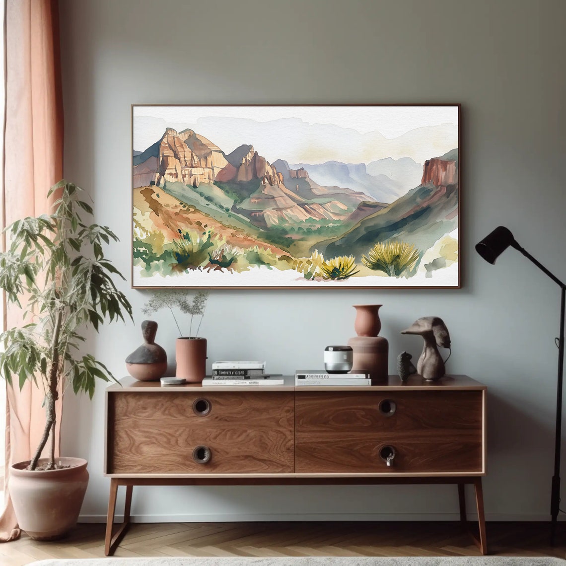Copper Canyon Desert Cliffs Golden Mexico Landscape Watercolor Poster - Image 4