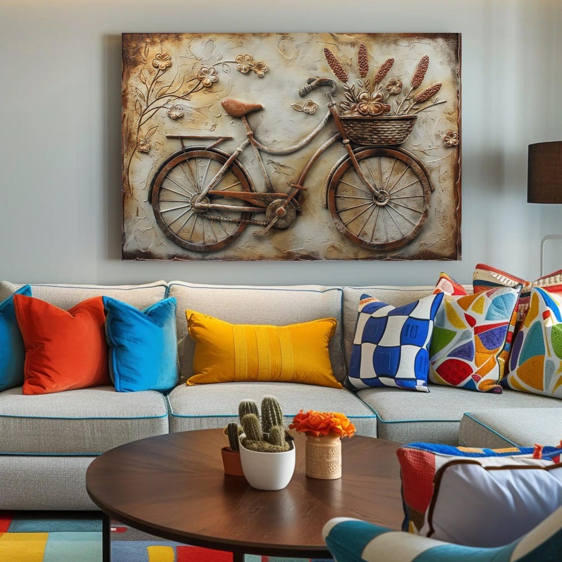 Vintage Bicycle With Flower Basket Rustic 3D Relief Art Poster - Image 2
