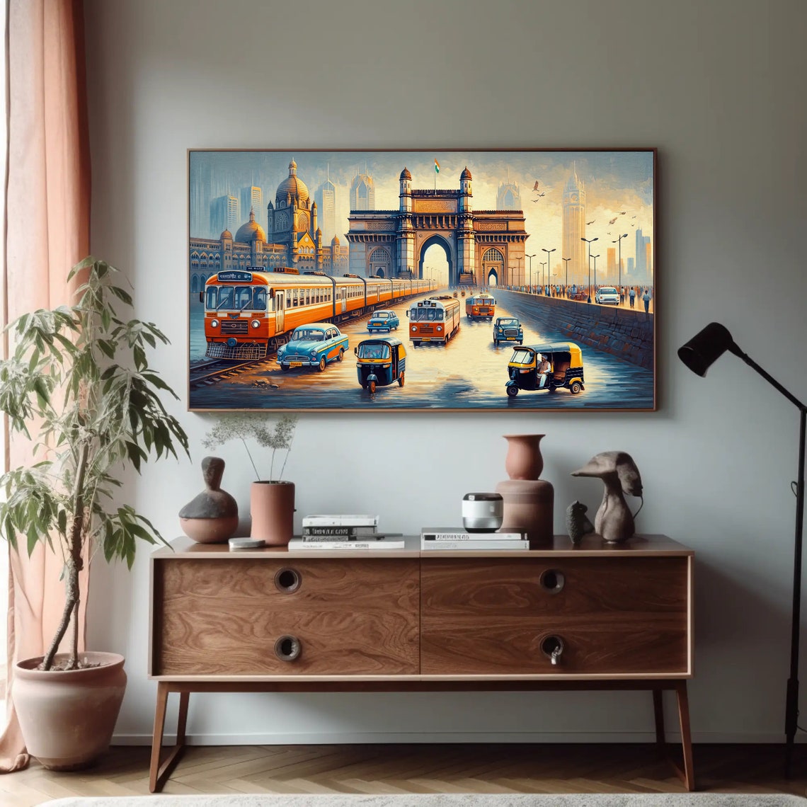 Mumbai Gateway Of India Busy Street Train Rickshaw Travel Poster