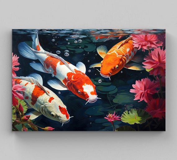 Koi Fish Pond Wall Art Koi Fish Art Koi Fish Prints Koi Fish Home Decor Koi Fish Print Koi Fish Pond Oil Painting Art Print