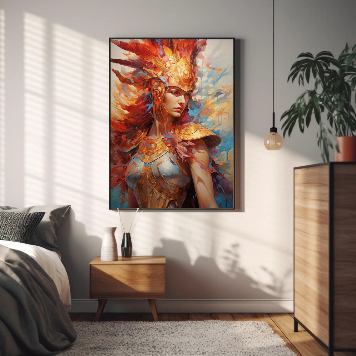Athena Greek Goddess Of War Fiery Plumed Golden Armor Poster - Image 2