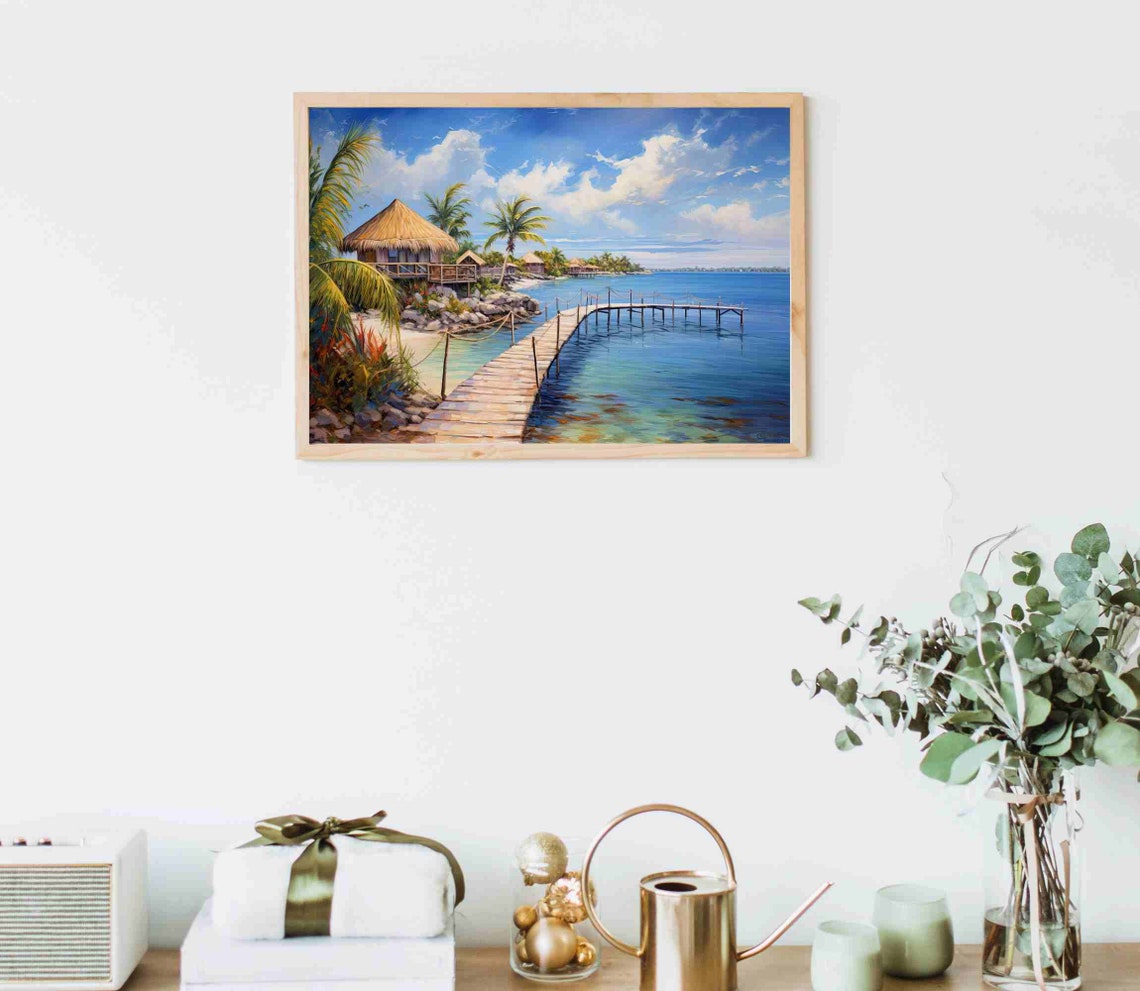Isla Mujeres Wooden Pier and Palapa Huts Tropical Island Poster - Image 5
