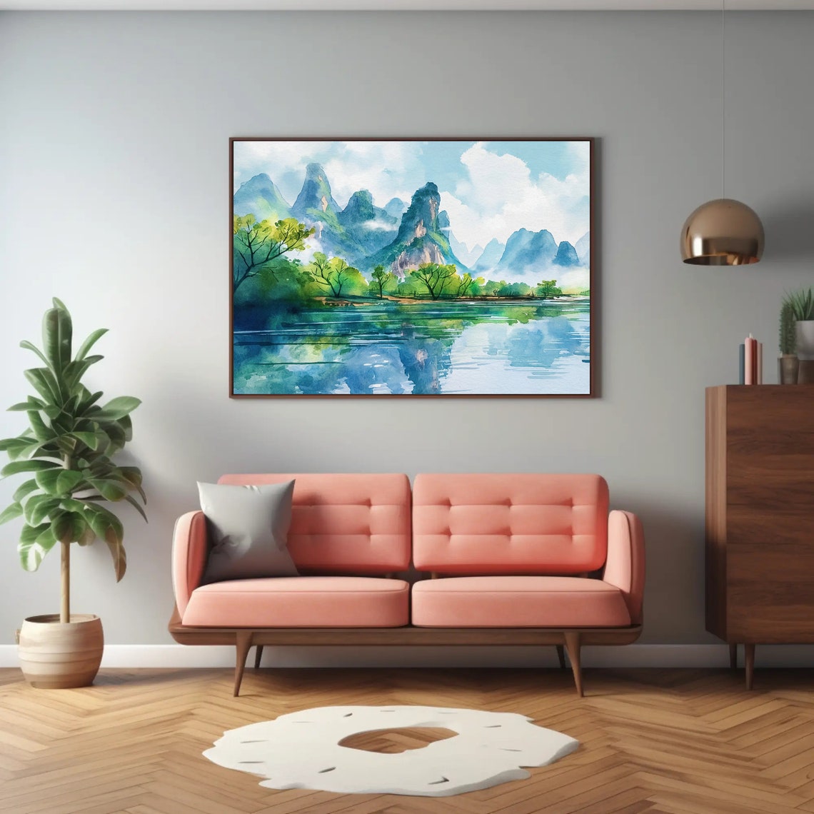 Guilin Karst Peaks Over Emerald River China Watercolor Poster - Image 5
