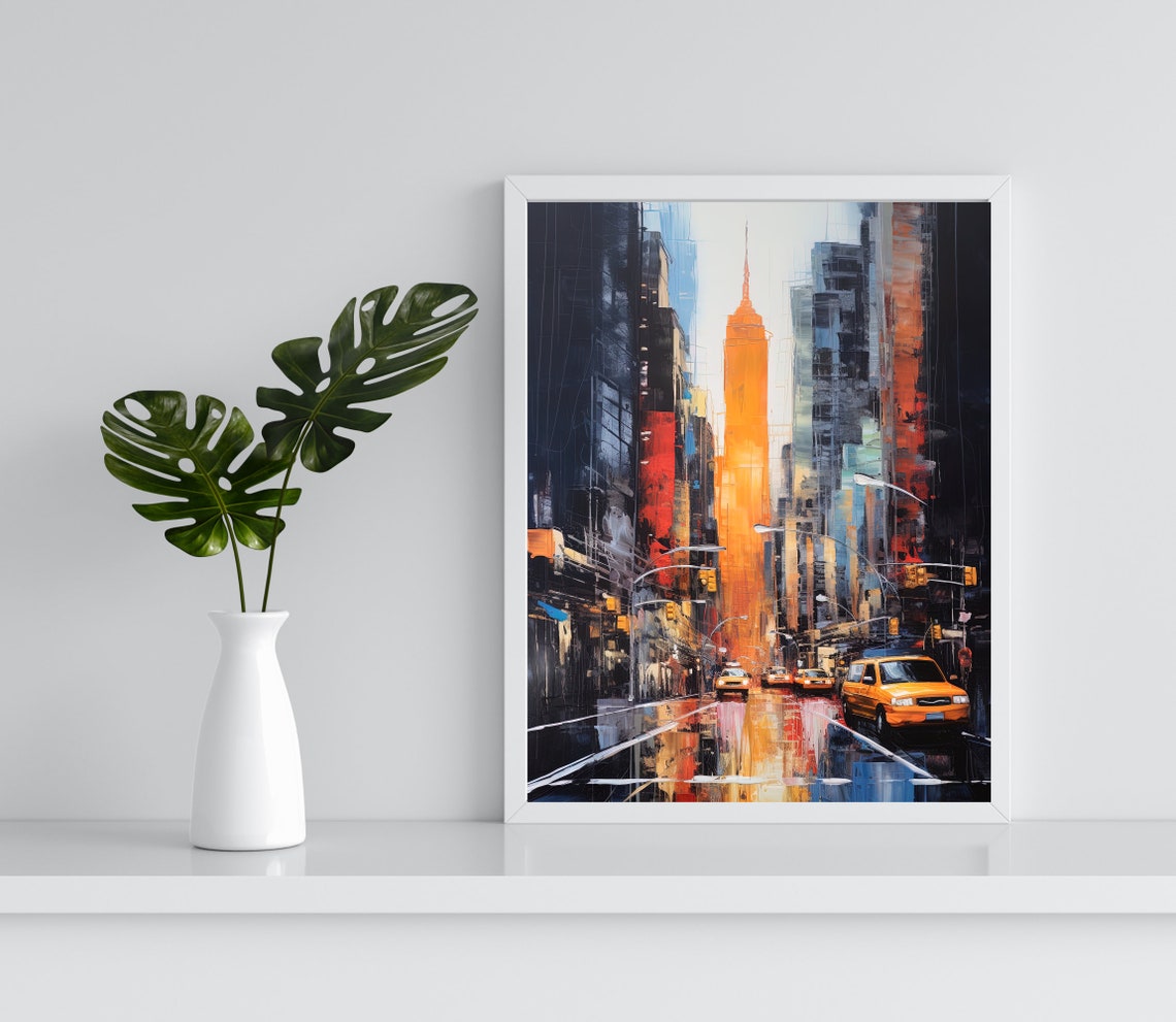 New York City Yellow Taxis Rainy Night Street Scene Art Poster - Image 3