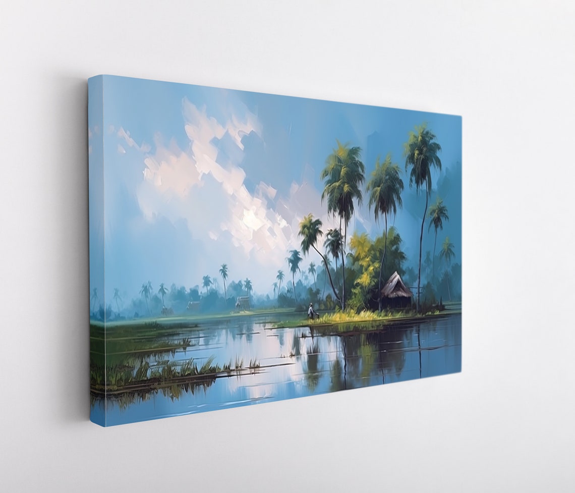 Serene Kerala Backwaters With Palm Trees And A Thatched Hut Poster - Image 5