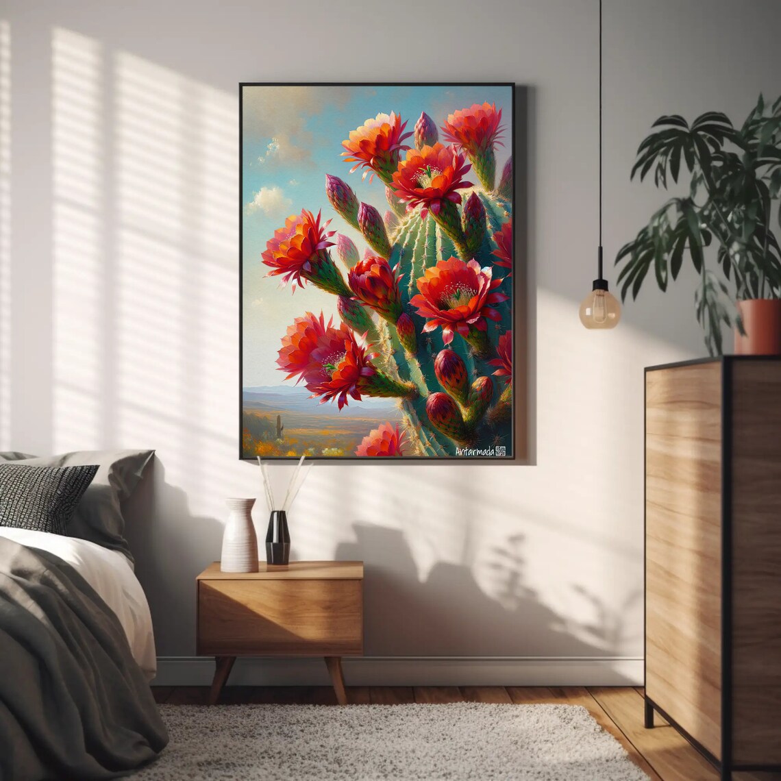Blooming Red Cactus Flowers, Southwest Desert Art Print - Image 5