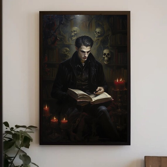 Gothic Vampire Reading Book Candlelight Dark Academia Style Poster