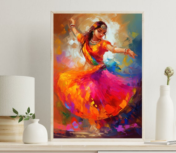 Indian Woman Dancing Wall Art Indian Home Decor Traditional Indian Painting Indian Women Folk Dance Oil Painting Desi Art Indian Gift