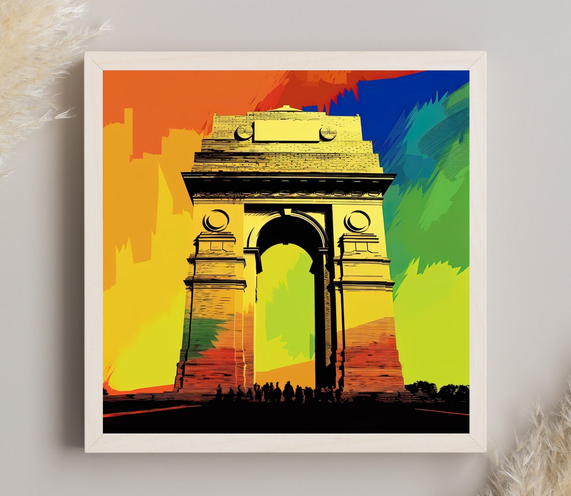 India Gate New Delhi Monument in Bold Pop Art Colors Travel Poster