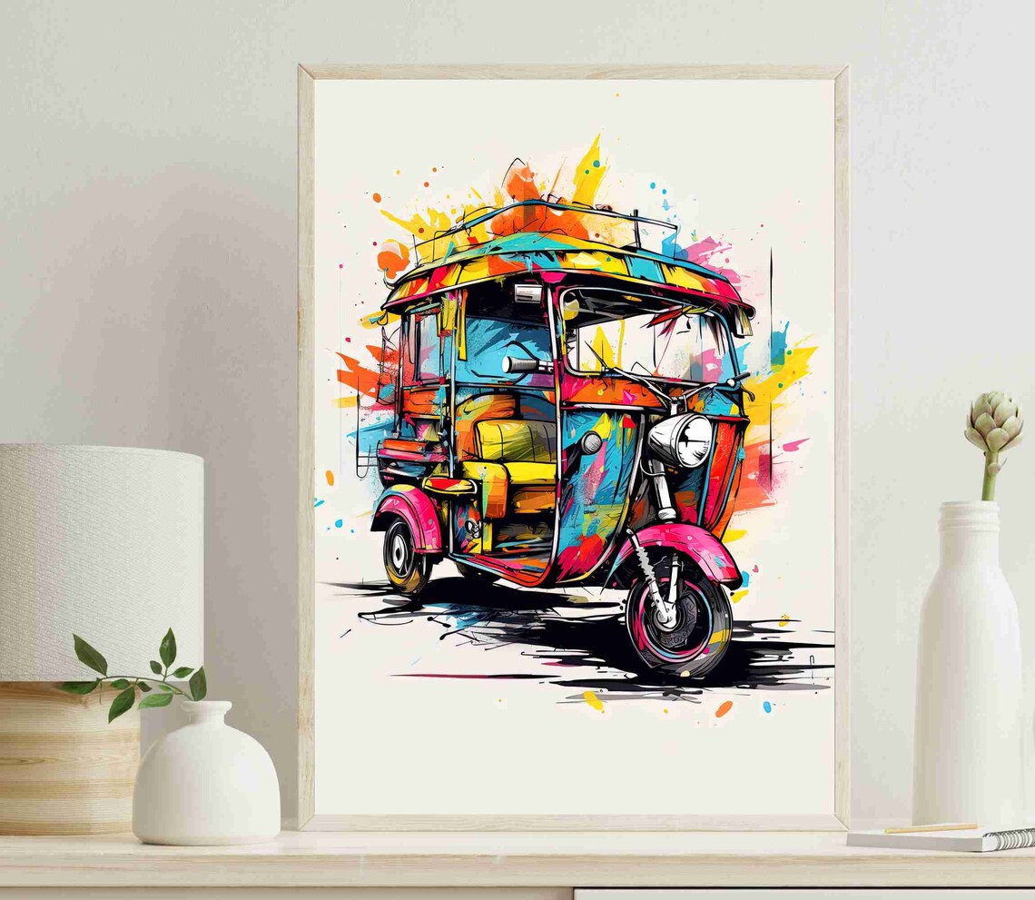 Auto Rickshaw India Art Print, Indian Travel Decor