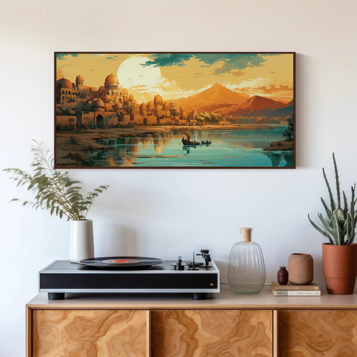 Ancient Domed Indian Riverside City at Sunset Watercolor Poster - Image 5