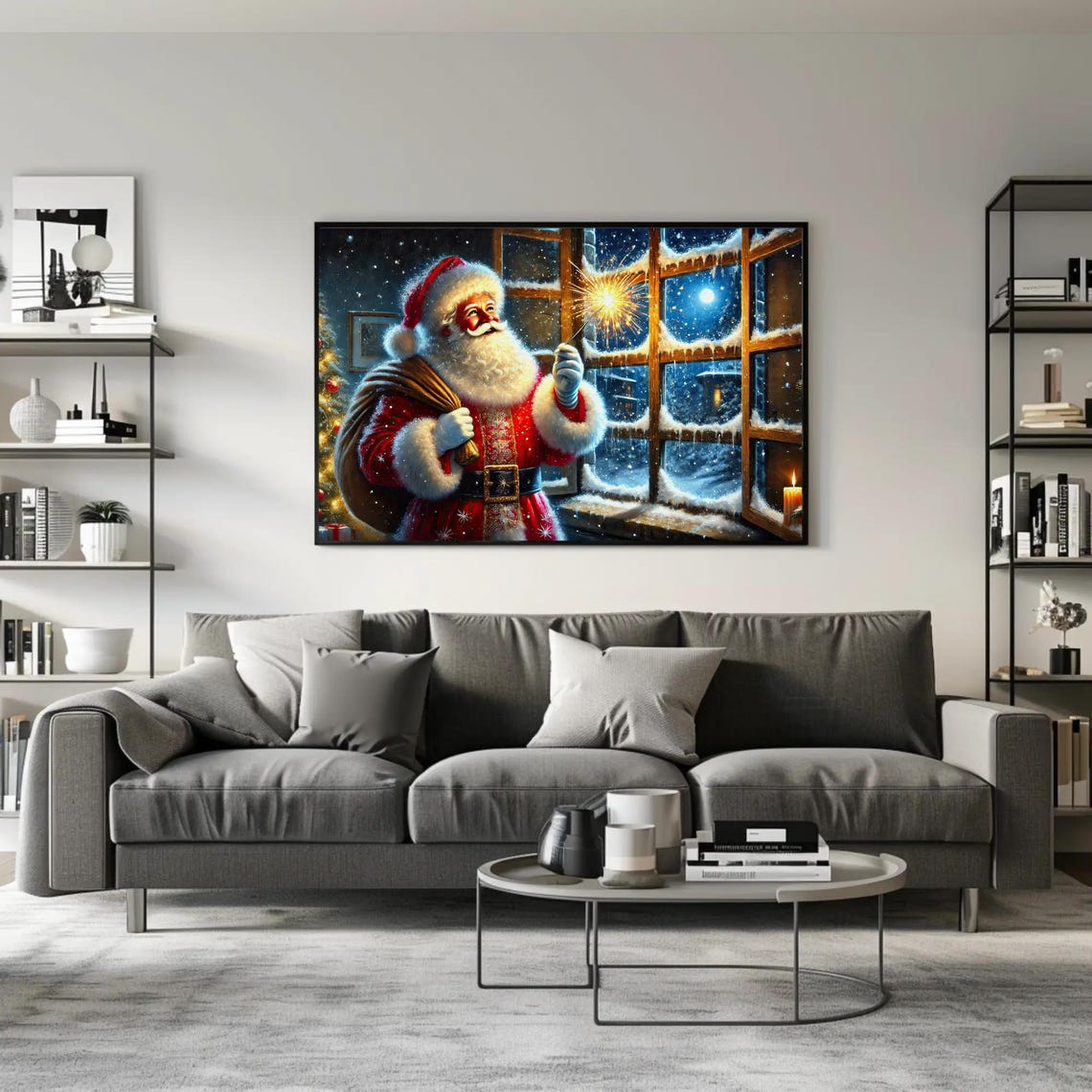Santa Claus Holding A Sparkler By A Snowy Night Window Poster - Image 5
