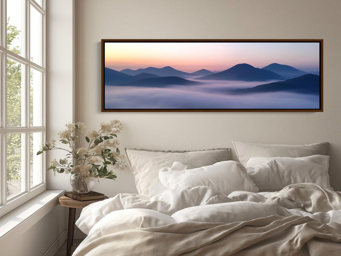 Misty Mountains At Dawn Panoramic Print Serene Landscape Wall Art Framed Nature Inspired Decor For Living Room Or Bedroom - Image 3