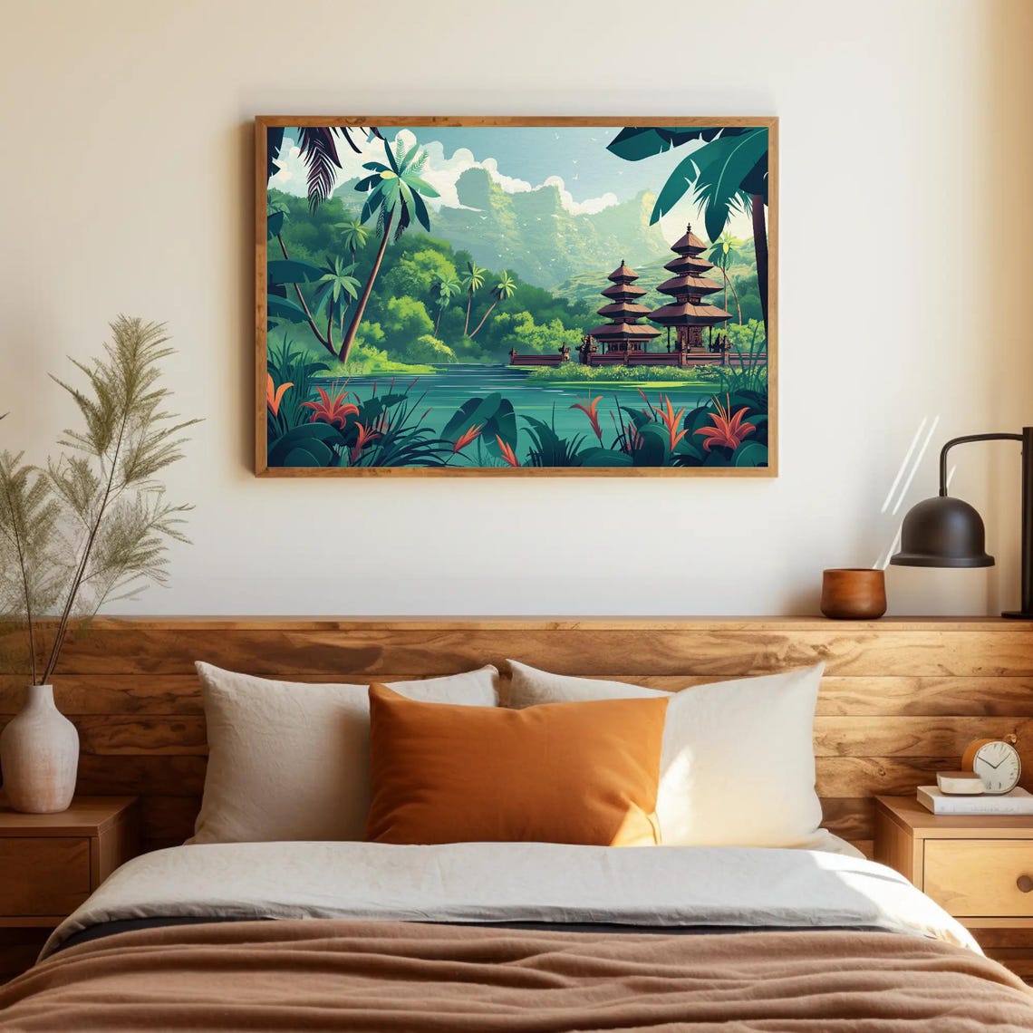 Bali Temple Garden Lake Modern Illustration Tropical Travel Wall Art - Image 5