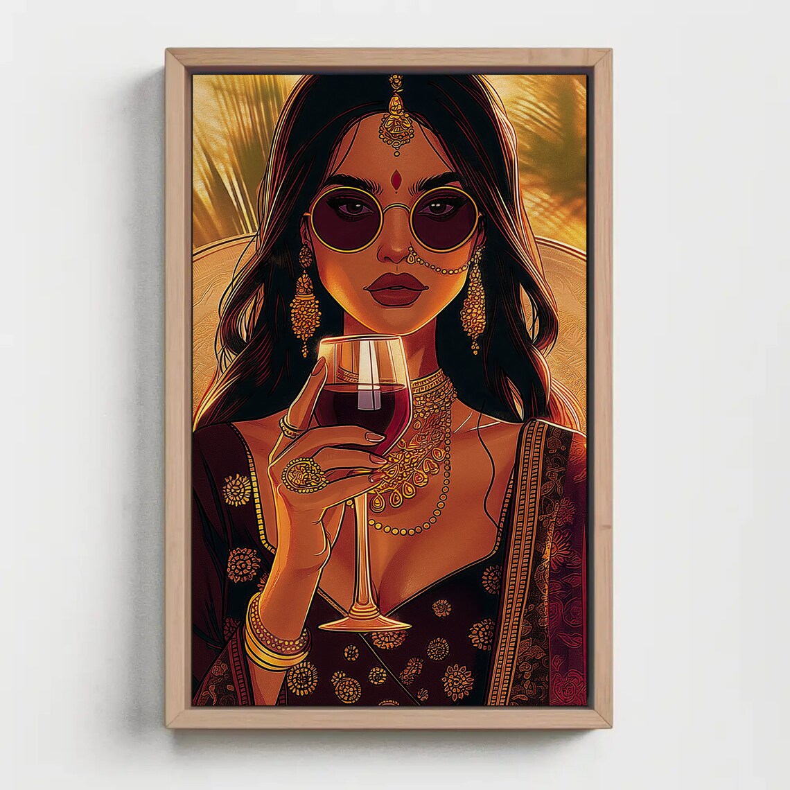 Stylish Indian Woman Drinking Wine Poster Print - Image 3