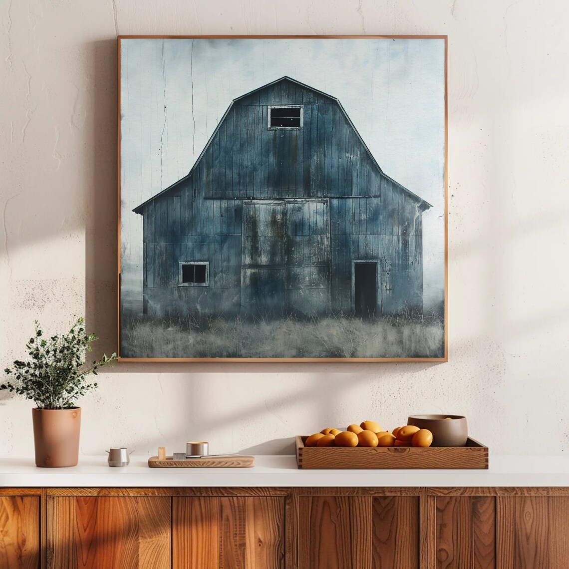Old Blue Barn Painting, Rustic Farmhouse Art Print - Image 4
