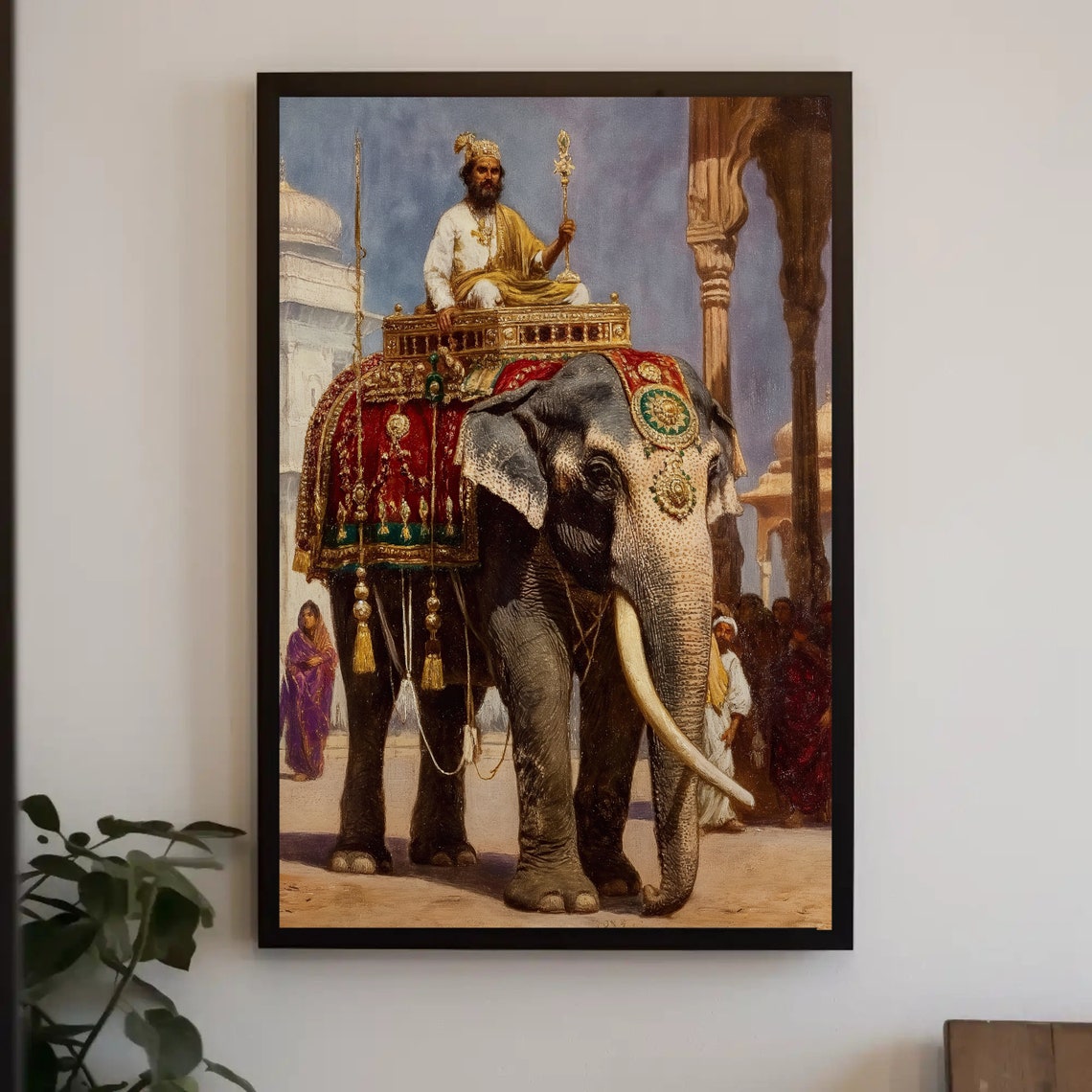Indian King Riding A Decorated Elephant Royal Painting Poster