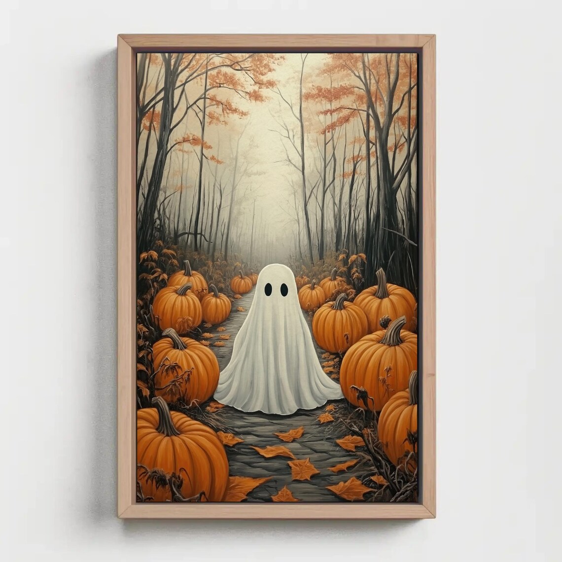 Ghost Pumpkin Patch Winding Autumn Forest Path Seasonal Halloween Poster - Image 2
