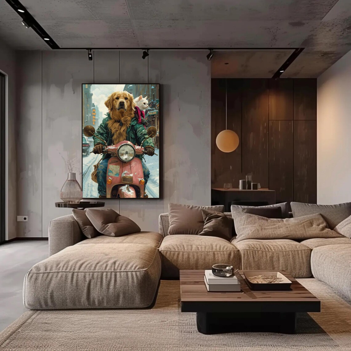 Golden Retriever Riding Pink Scooter Snow Cat Funny Animal Poster - Image 2