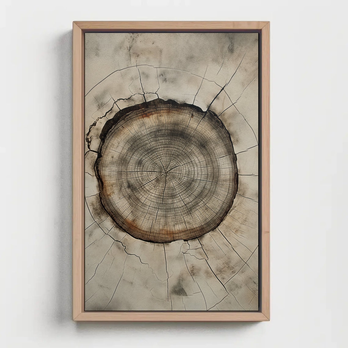 Weathered Tree Ring Slice Monochrome Rustic Nordic Style Poster