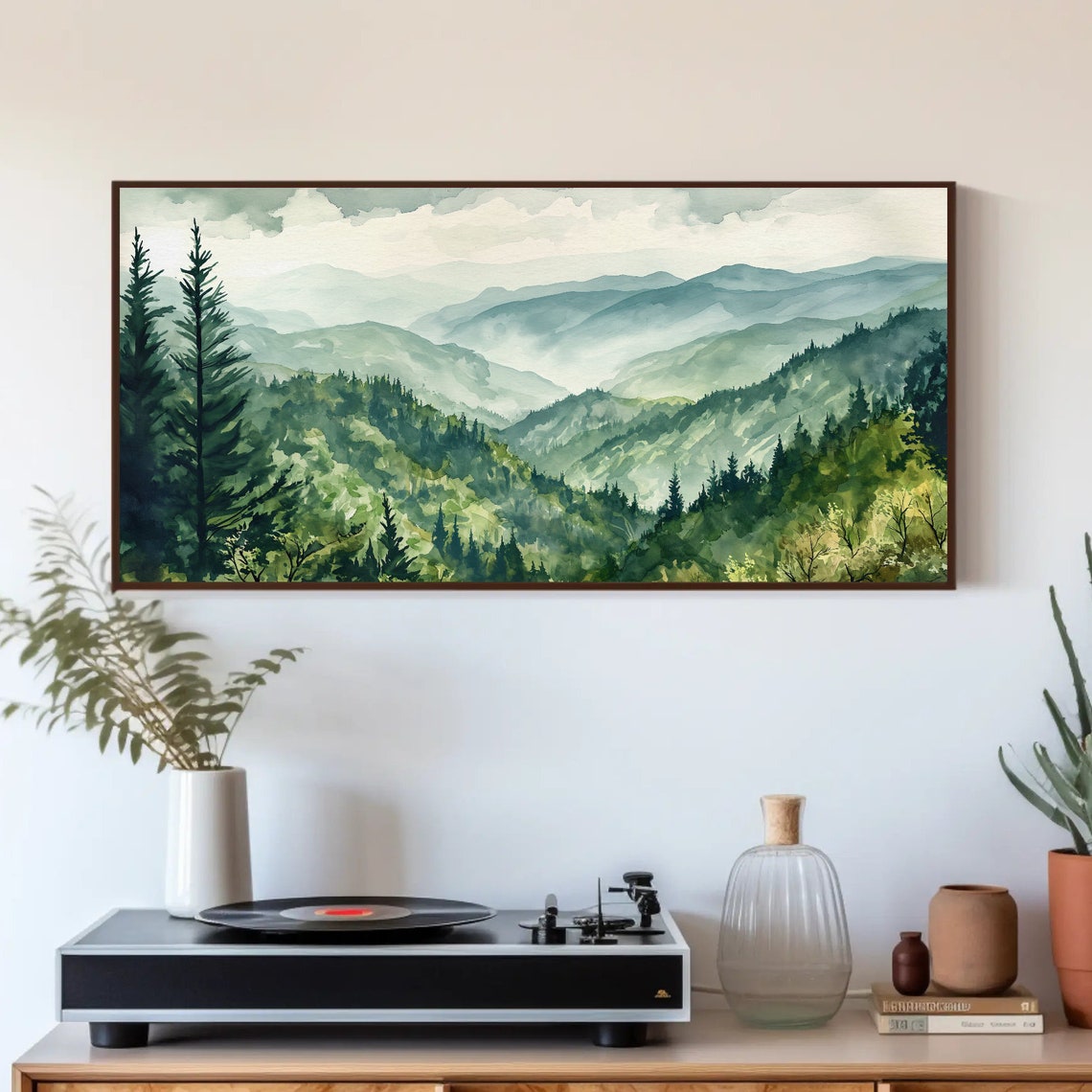 Great Smoky Mountains Misty Blue Ridge Panoramic Watercolor Poster