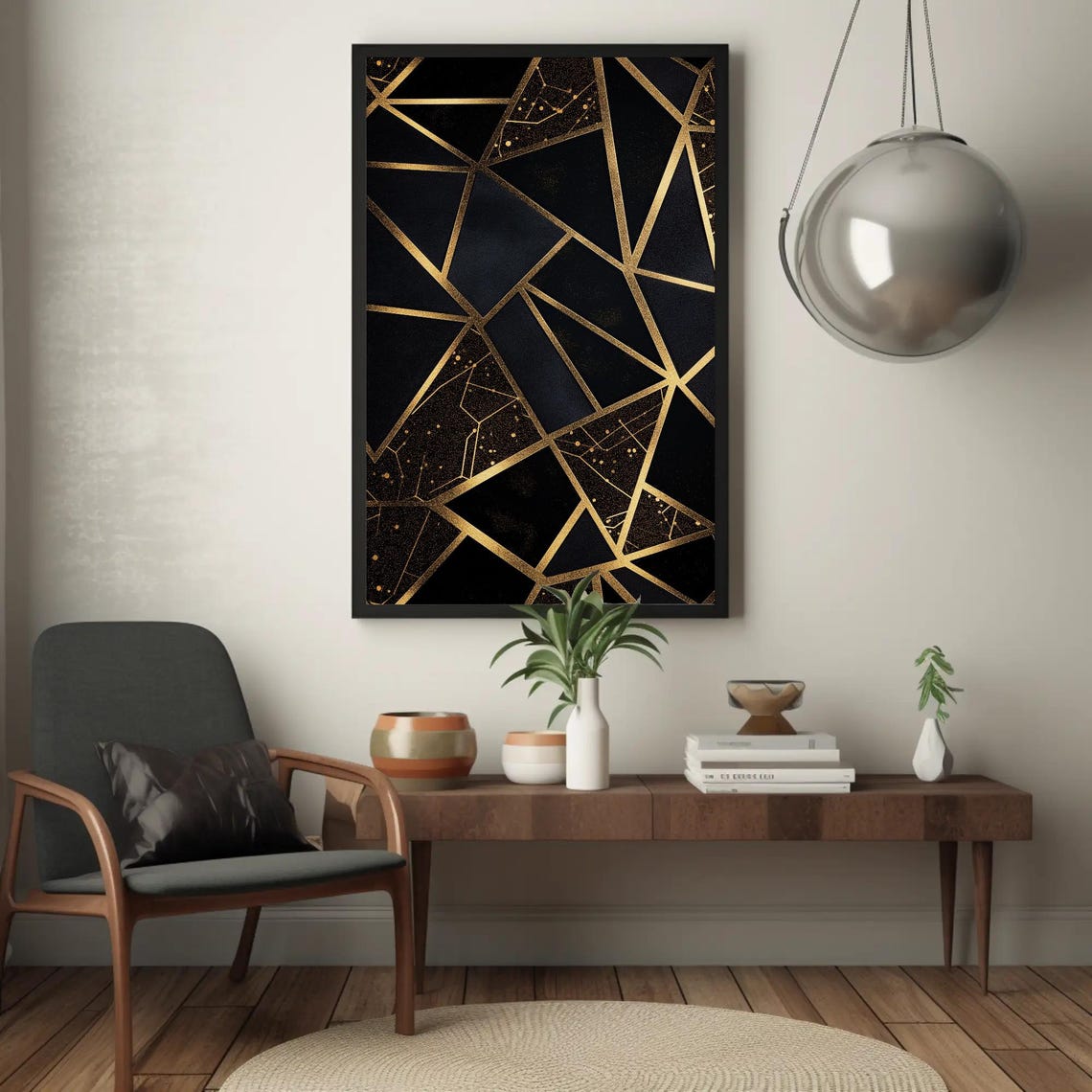 Gold And Black Pattern Abstract Print Luxury Modern Art Wall Decor Bold Geometric Pattern Painting For Living Room Or Office - Image 3
