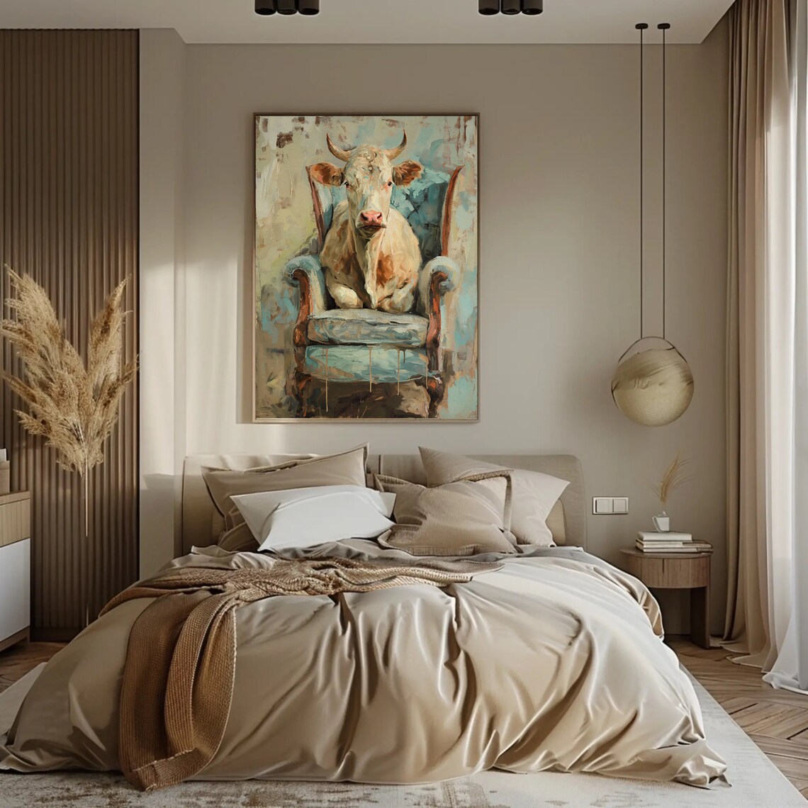 Funny Cow on a Chair Rustic Farmhouse Art Print - Image 5