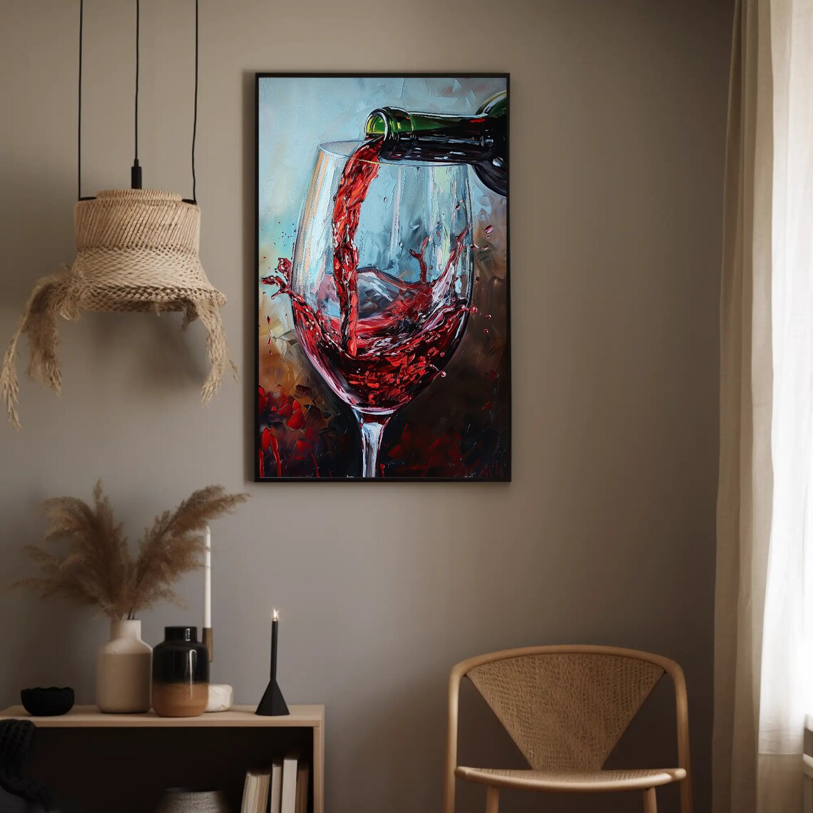 Red Wine Home Bar Art Print, Wine Lover Decor - Image 3